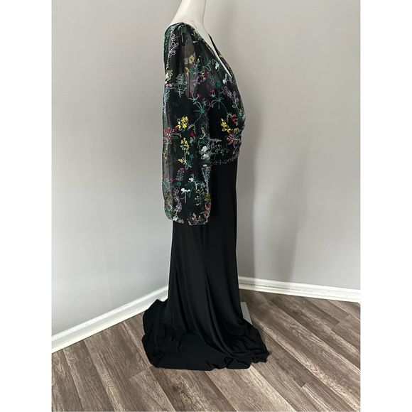 MAC DUGGAL EMBROIDERED ILLUSION PUFF SLEEVE COLUMN GOWN - Picture 8 of 9